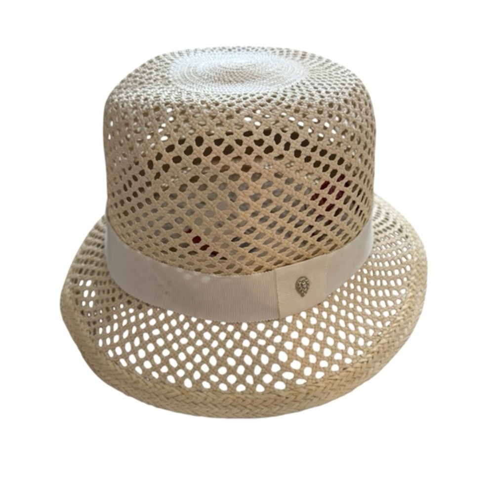 Helen Kaminski Monique Crochet Raffia Bucket Hat in Chalk